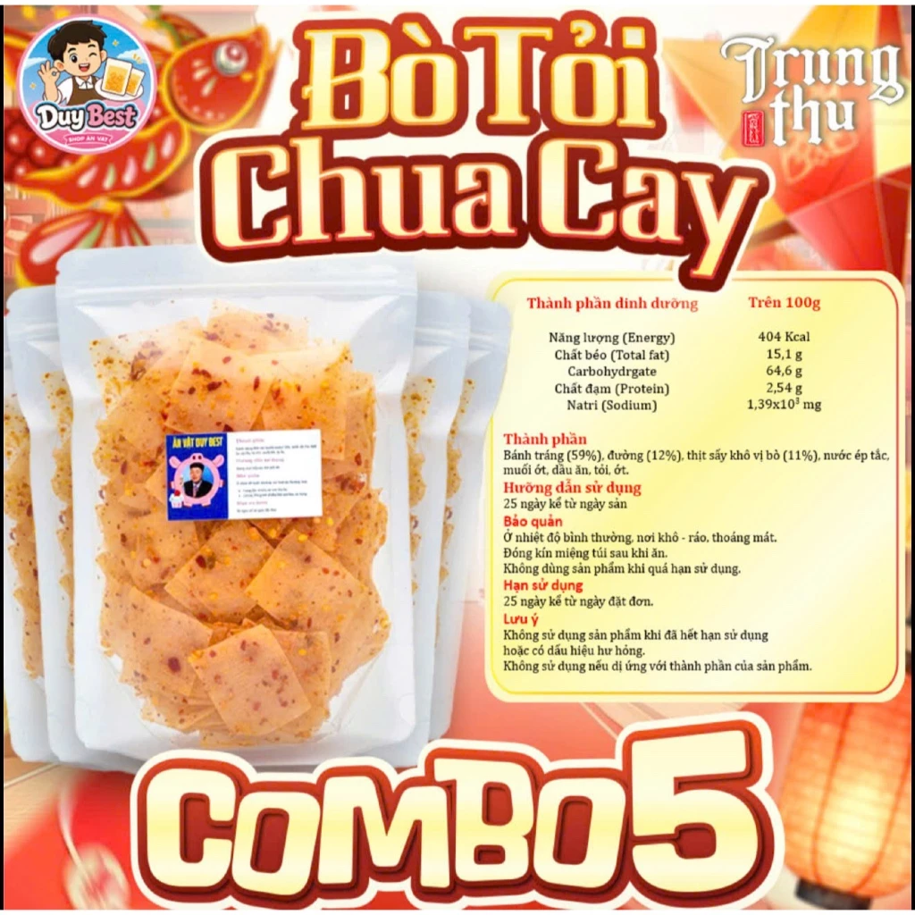 (Độc Quyền) Bánh Tráng Bò Tỏi Chua Cay Duy Best COMBO-5