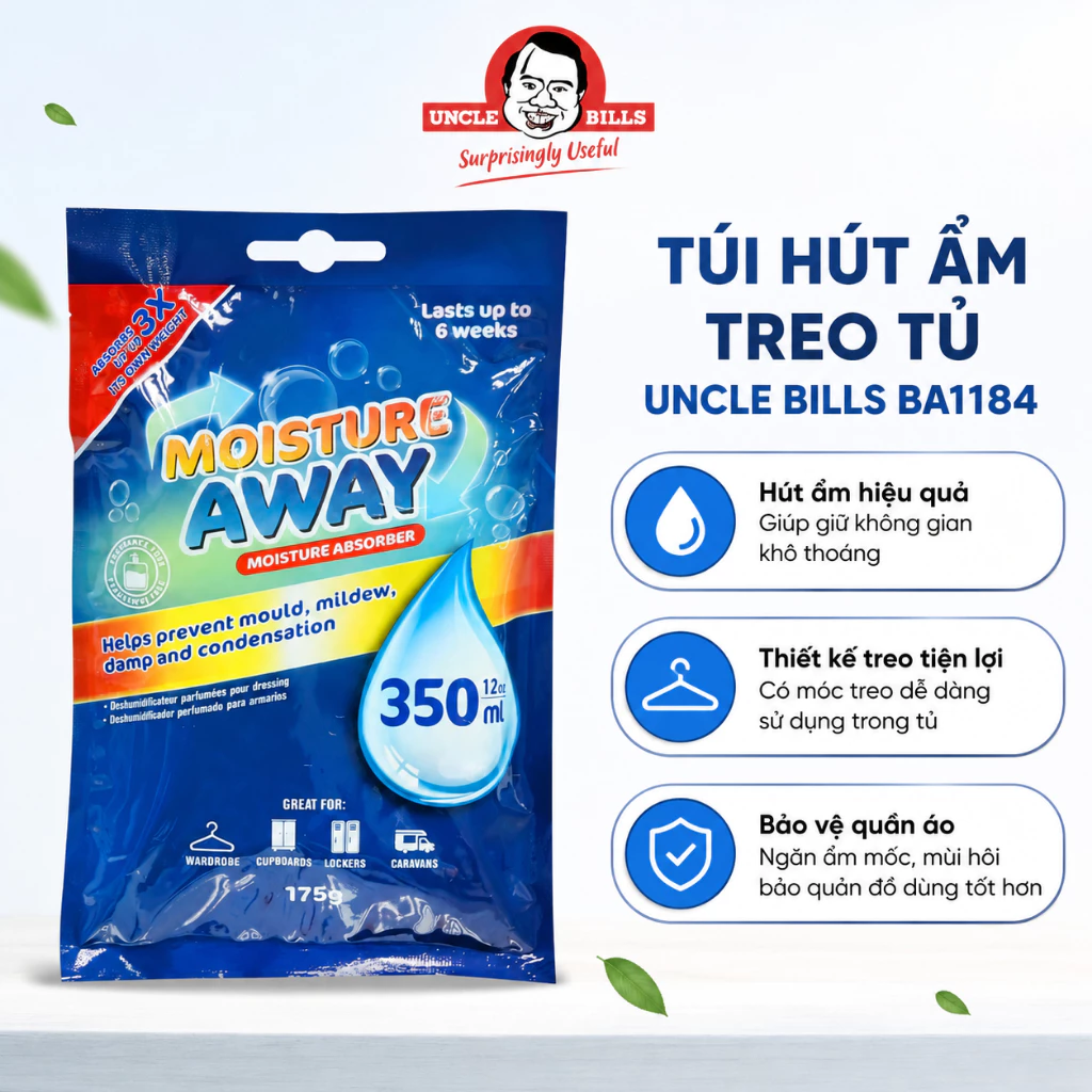 Túi Hút Ẩm Treo Tủ Quần Áo Có Móc Treo UNCLE BILLS BA1184 Hút Ẩm Mạnh Khử Mùi Chống Mốc Hiệu Quả