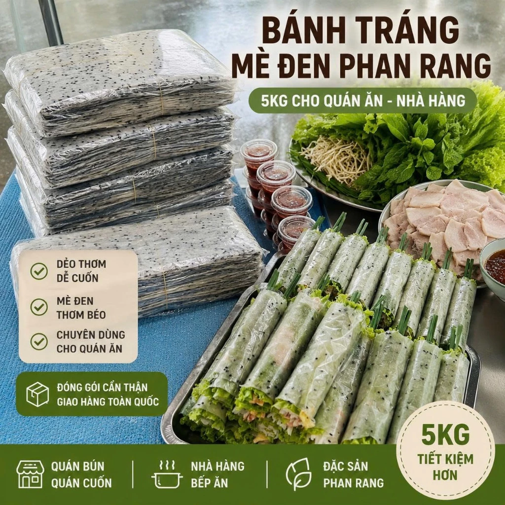 Bánh Tráng Mè Đen Phan Rang 5kg Cho Quán Ăn - Bánh Tráng Cuốn Gỏi Cuốn, Cuốn Thịt Loại Ngon