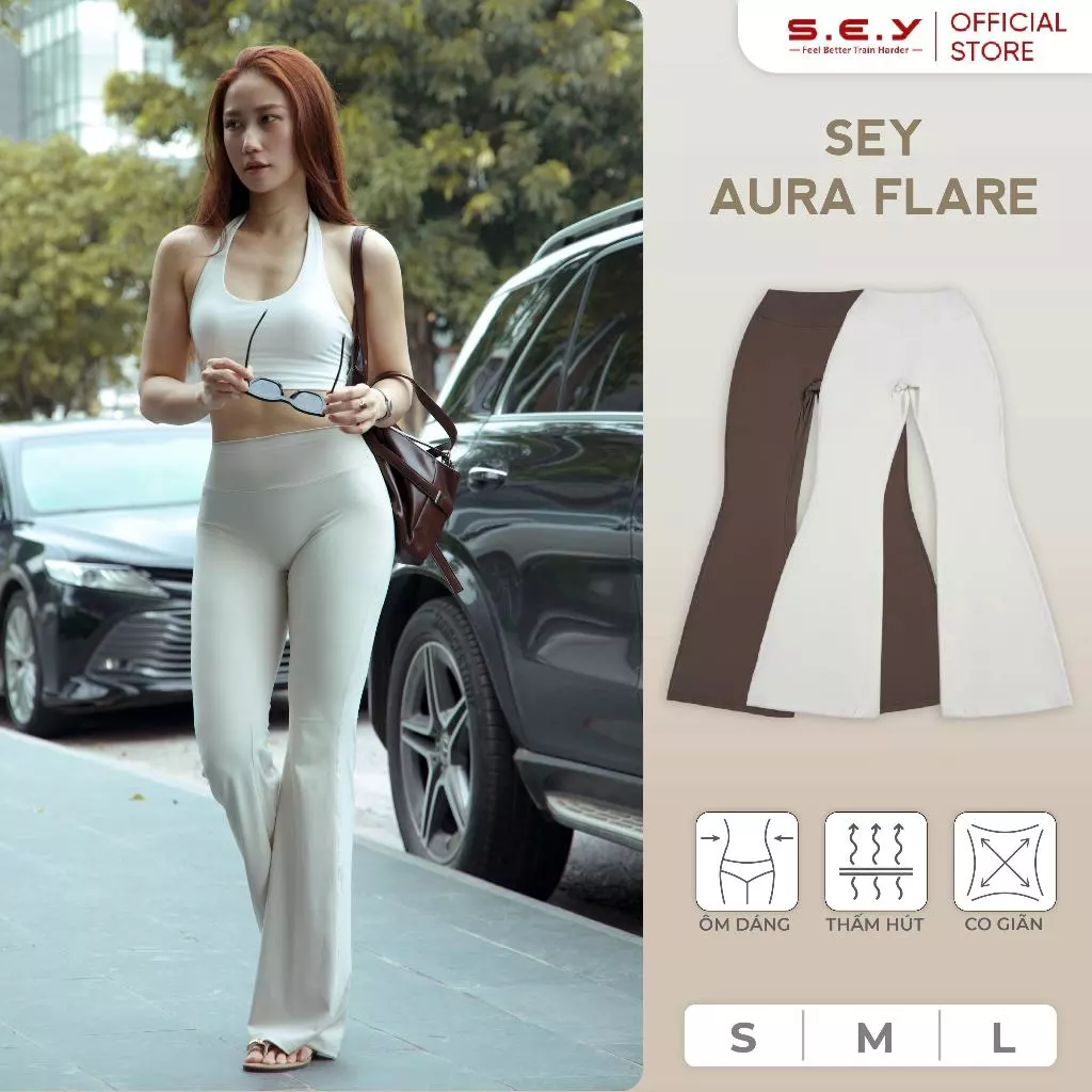 Quần Ống Loe SEY Aura Flare, Đồ Tập Gym Nữ, Quần Nữ, Chất Liệu Cao Cấp, Thoải Mái, Co Giãn