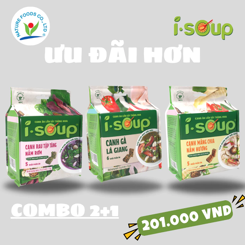Bộ 3 Canh ăn liền Sấy Thăng Hoa: Canh Gà Lá Giang, Canh Rau Tập Tàng, Canh Măng Chua