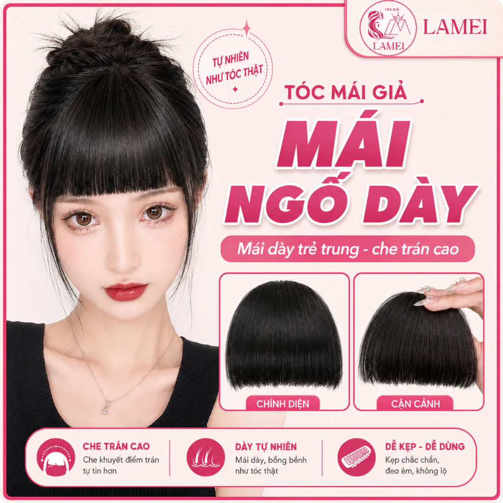 Tóc Mái Giả Ngố, hàng dệt tay kiểu dáng Hàn Quốc - Tóc Mái NGỐ DẦY Lamei