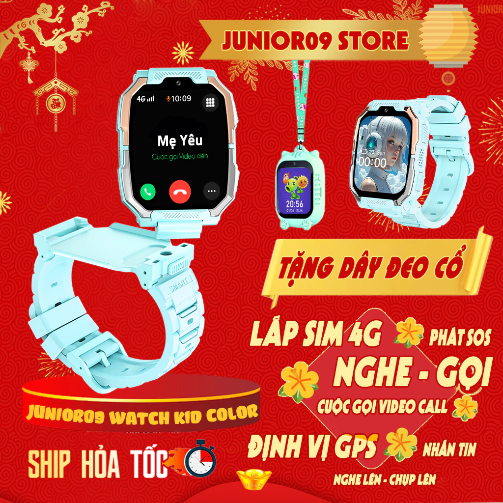 Đồng hồ thông minh JUNIOR09 WATCH KID COLOR, Lắp SIM 4G Nghe gọi | Định vị | Videocall | SOS | Tin nhắn | Camera dành ch