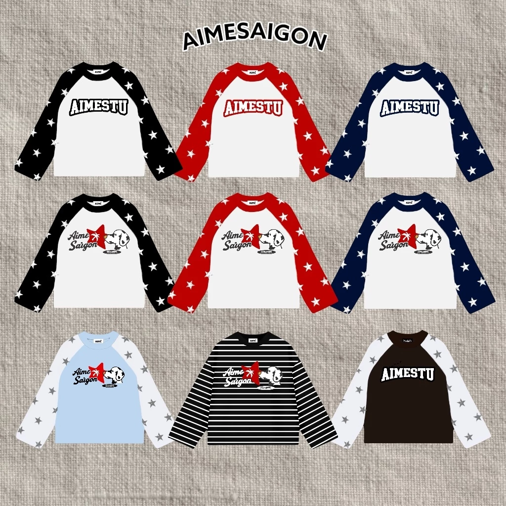 [Ver4] Aimesaigon Áo Thun TayDài Raglan Borip IN NGÔI SAOx Cotton Long Sleeve Boxy AIMÉ Form Rộng Cổ Tròn Unisex ATDRL04