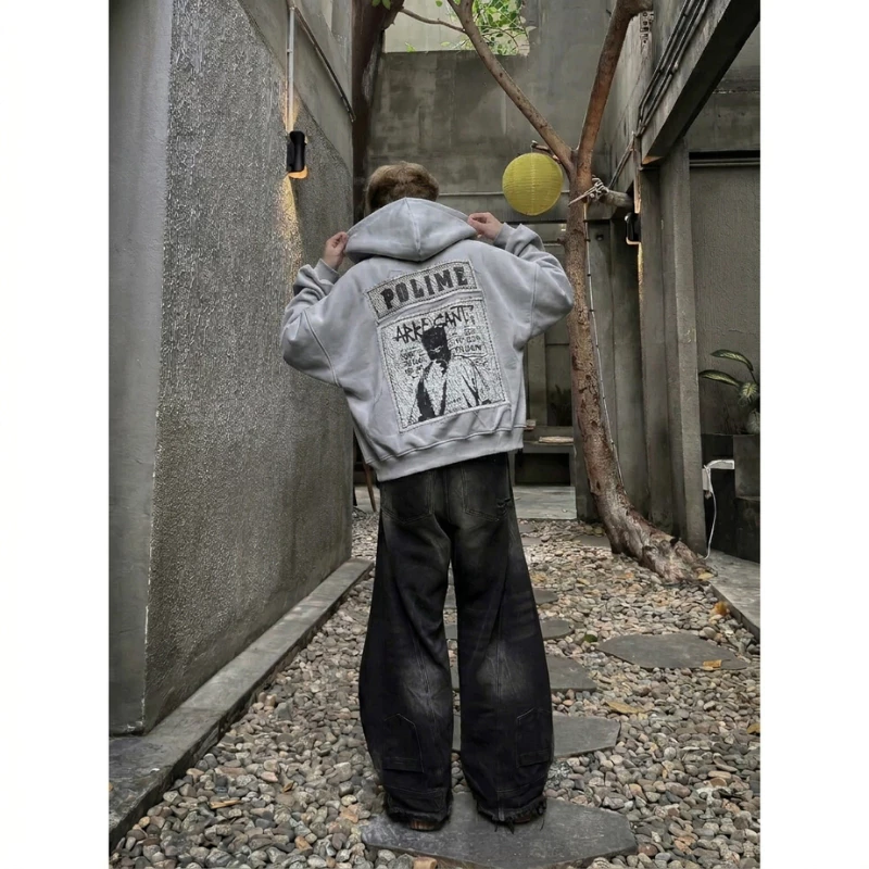 Áo Khoác Hoodie Zip Nỉ Bông [ Có túi trong ] Form Rộng Unisex Thêu Xù Lưng POLIME Streetwear 0Nam Nữ Oversize Cá Tính