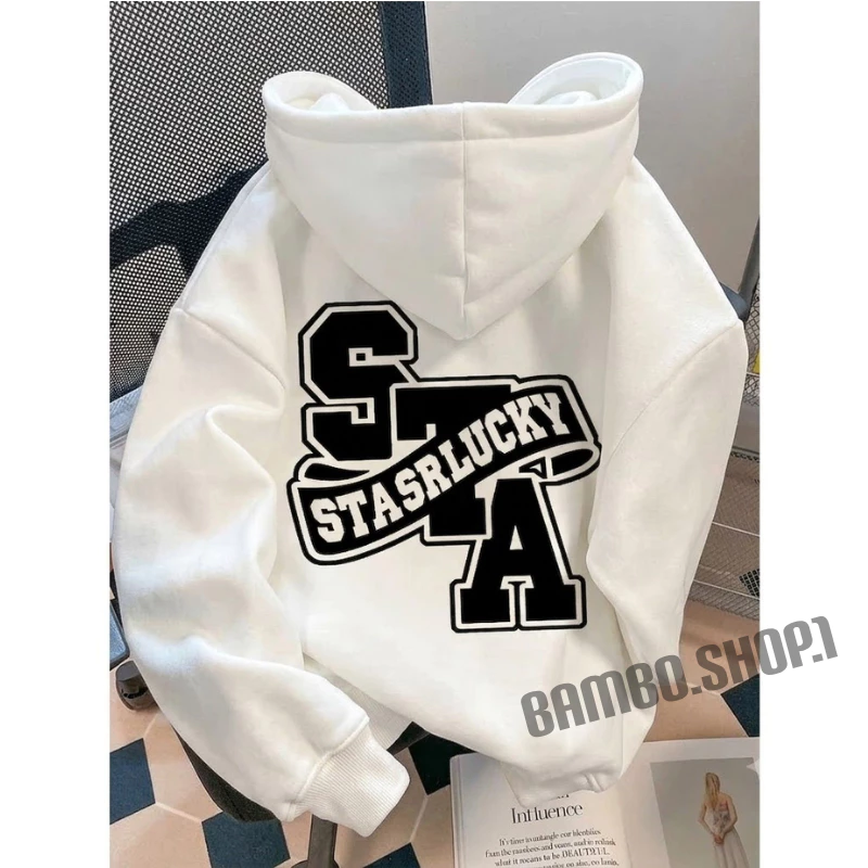 Áo Khoác Hoodie Zip Unisex Form Rộng In STASRLUCKY Hình Sau Lưng Hot Trend ( Có Túi Trong )