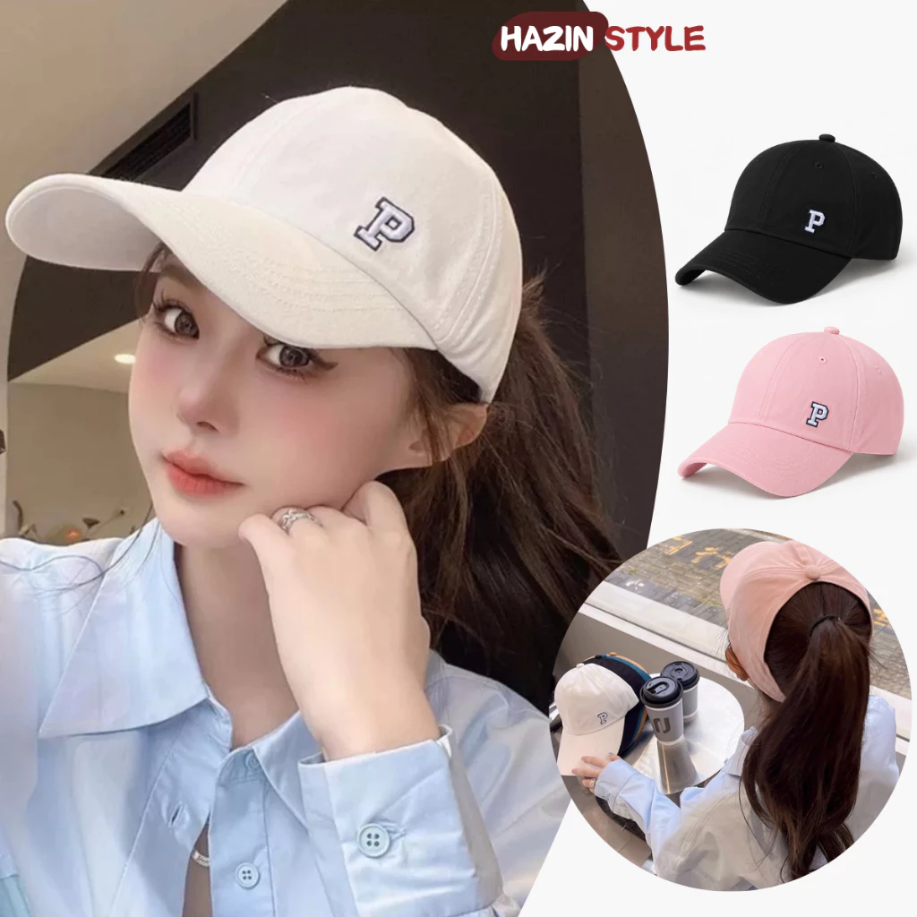 Mũ Lưỡi Trai Hở Đầu Nữ HAZIN Chữ P, Mũ Búi Tóc Đuôi Ngựa Chống Nắng Hàn Quốc Thời Trang