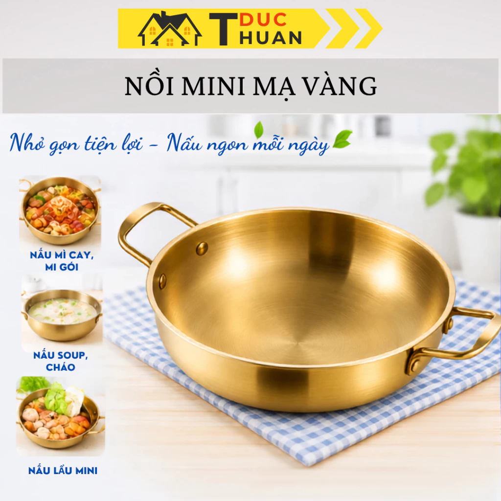 Nồi Vàng Nấu Mì Cay, Nấu Lẩu, Soup - Chảo Nấu Ăn MINI Bằng Thép Không Gỉ - DT HOME