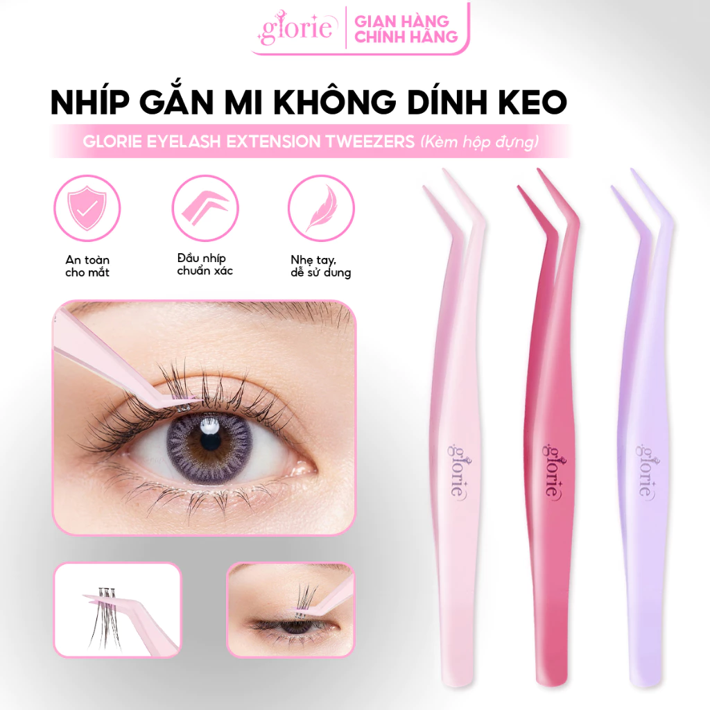 Nhíp Gắn Mi Không Dính Keo Cao Cấp GLorie Eyelash Extension Tweezers (Kèm hộp đựng)