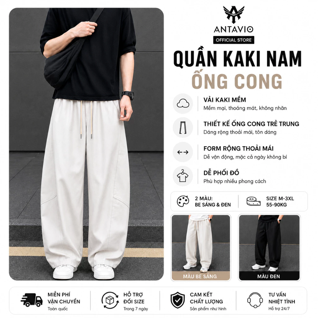 Quần Kaki Nhật Nam Ống Cong Cạp Chun Dây Rút,Vải Kaki Mềm, Can Thân  Trẻ Trung M–3XL 55–90KG QKK 611
