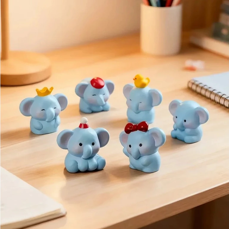 Combo 6 Chú Voi Mini Cute – Đồ Chơi Trang Trí Tiểu Cảnh, Decor Bàn Học Dễ Thương