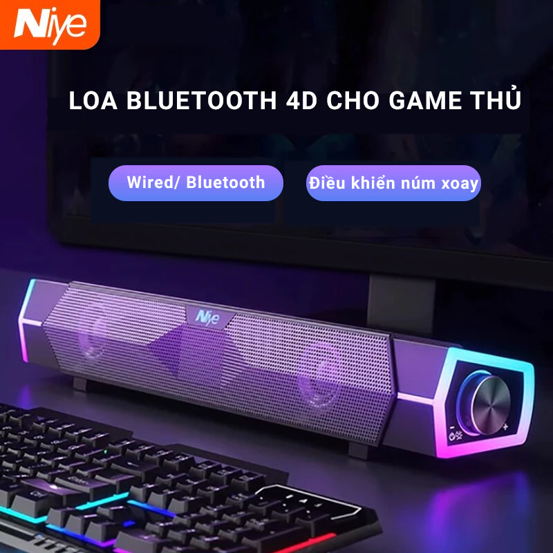 Loa bluetooth Niye V18 âm thanh nổi 4D - Tích hợp Micro và LED RGB - BH 12T