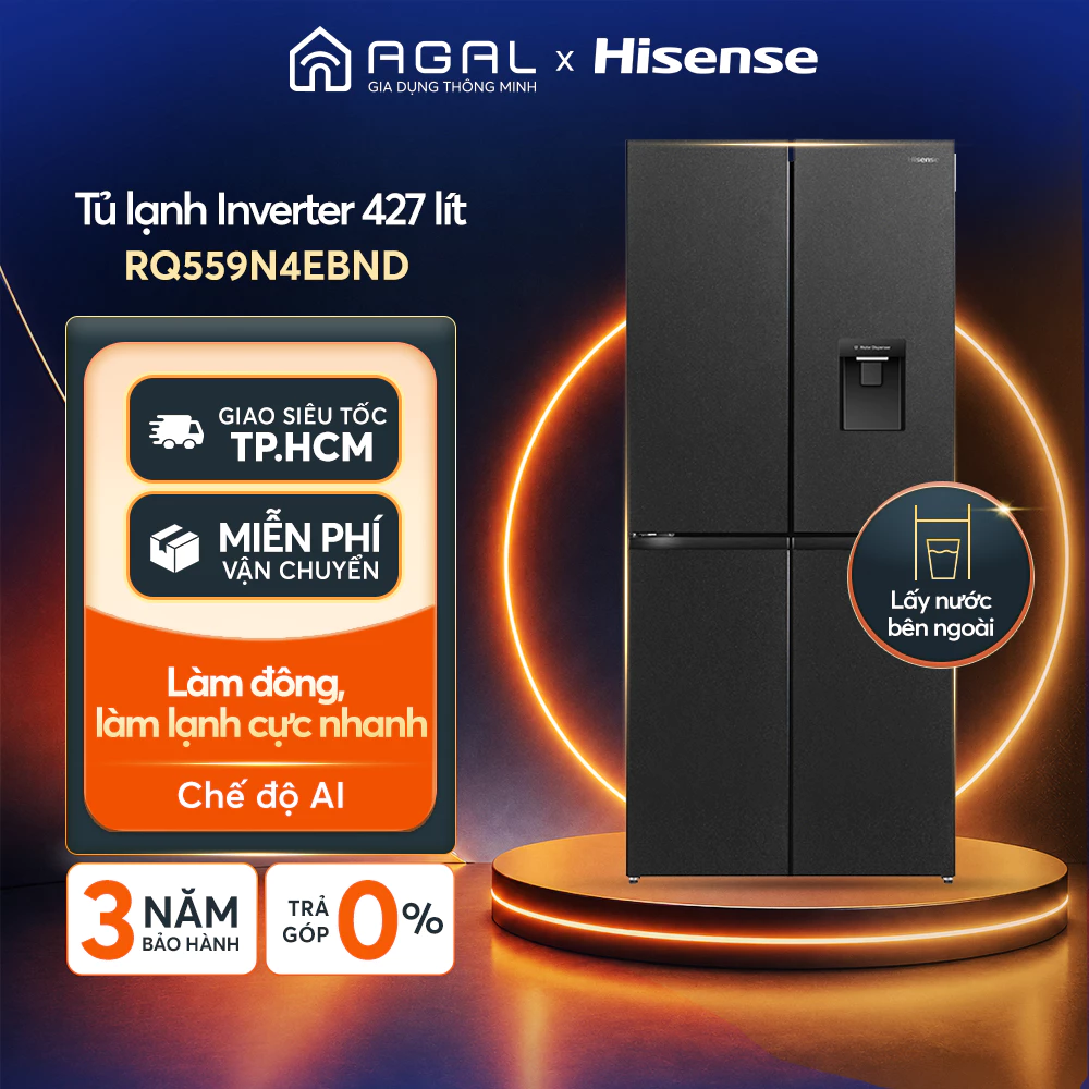 Tủ lạnh 4 cửa Hisense Inverter 427L RQ559N4EBND - Trả góp 0%, Miễn phí giao hàng