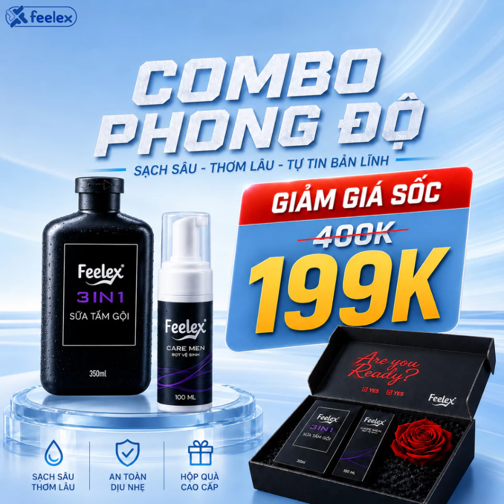 Combo Bọt Vệ Sinh Nam Feelex Care Men 100ml và Sữa Tắm Gội 3in1 350ml, Sạch Sâu, Thơm Lâu Cho Nam Giới