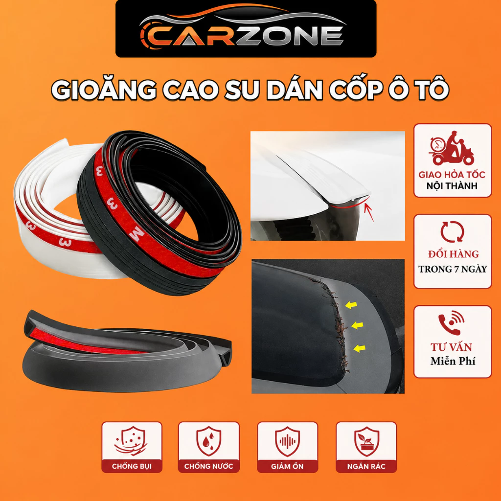 Gioăng Cao Su Dán Cốp Ô Tô CARZONE - Chống Bụi, Chống Nước, Giảm Ồn, Ngăn Rác Lọt Vào Cốp
