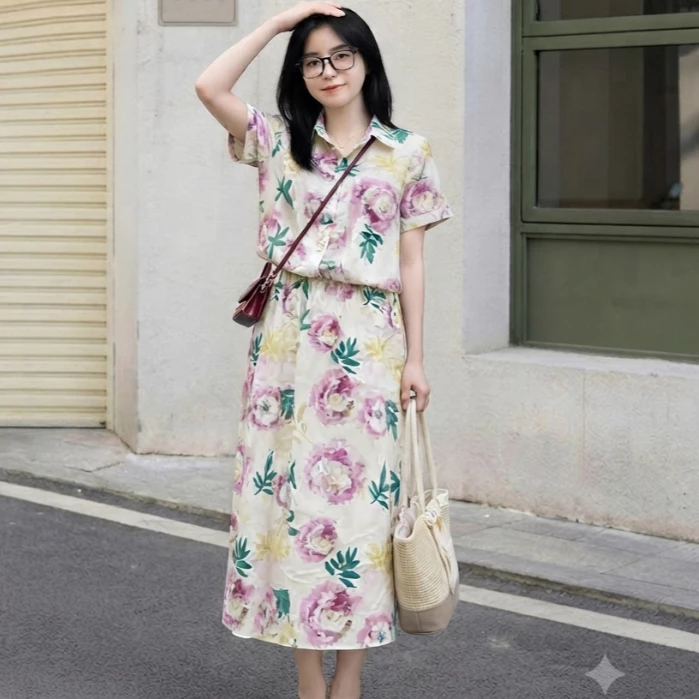 Set Bộ Nữ H3 Áo Cộc Quần Dài Họa Tiết Hoa Nhí - Đồ Bộ Lụa Hàn Mặc Nhà, Đi Chơi Thoải Mái
