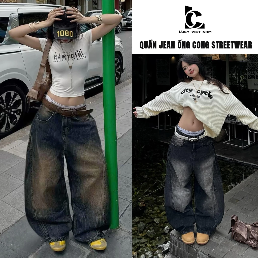 Quần Jean Nữ Ống Cong Barrel Leg AVO AVOCADO Jeans Wash Hiệu Ứng Vân Streetwear Vintage Denim Hàn Quốc
