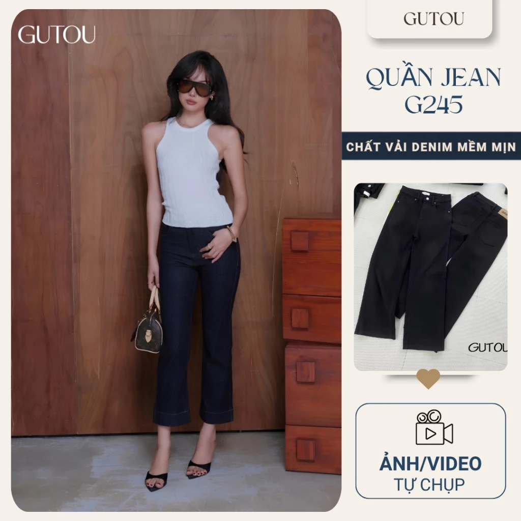 GUTOU - Quần Bò Nữ Ống Đứng, Quần Jean Denim Ống Đứng Retro Fit (93cm) Hàn Quốc Tôn Dáng G245