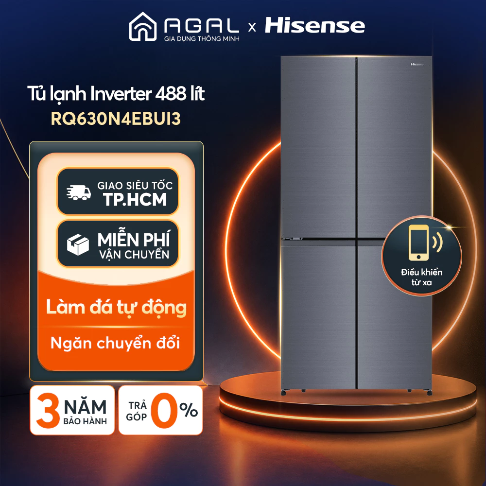 Tủ lạnh 4 cửa Hisense 488L Inverter RQ630N4EBUI3 - Trả góp 0%, Miễn phí giao hàng