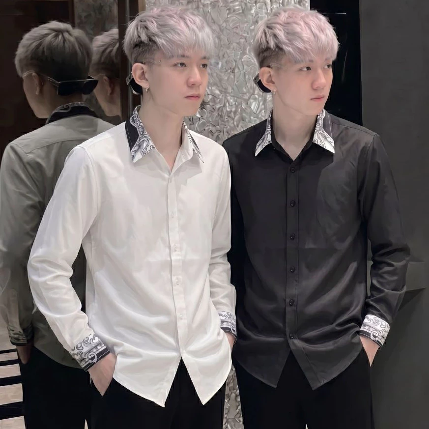 Áo sơ mi thom nam dài tay vải cotton co giãn mềm mịn phối viền tay  trẻ trung sang trọng mẫu-BQT SHOP