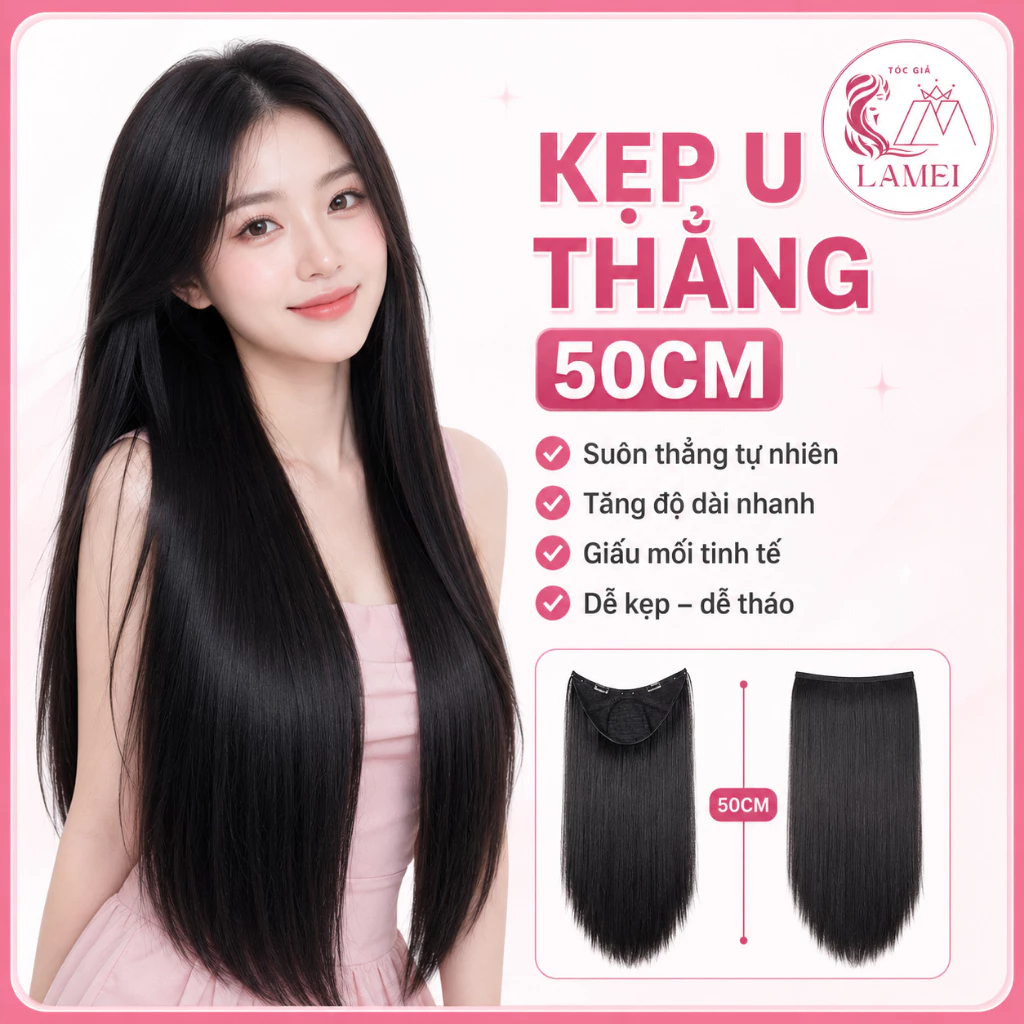 Tóc Giả Kẹp U Dáng Thẳng Làm Phồng Và Dài Tóc Tự Nhiên Không Lộ