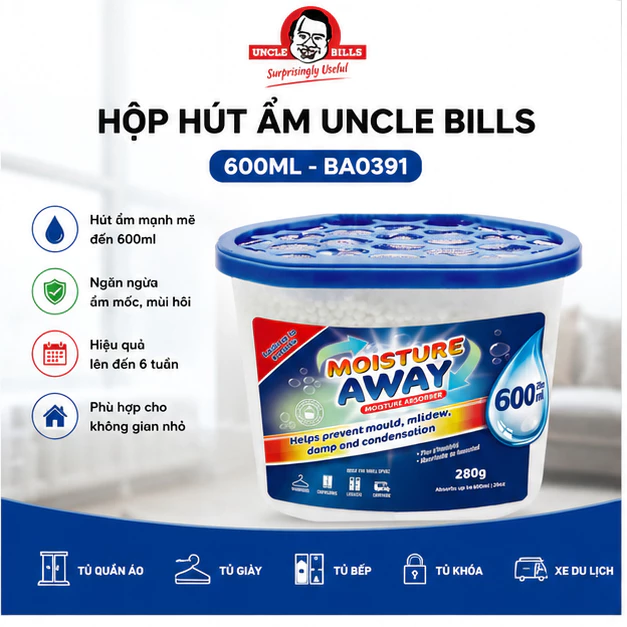 Hộp Hút Ẩm Tủ Quần Áo Tủ Giày Uncle Bills 600mL BA0391 - Khử Mùi, Chống Ẩm Mốc Hiệu Quả