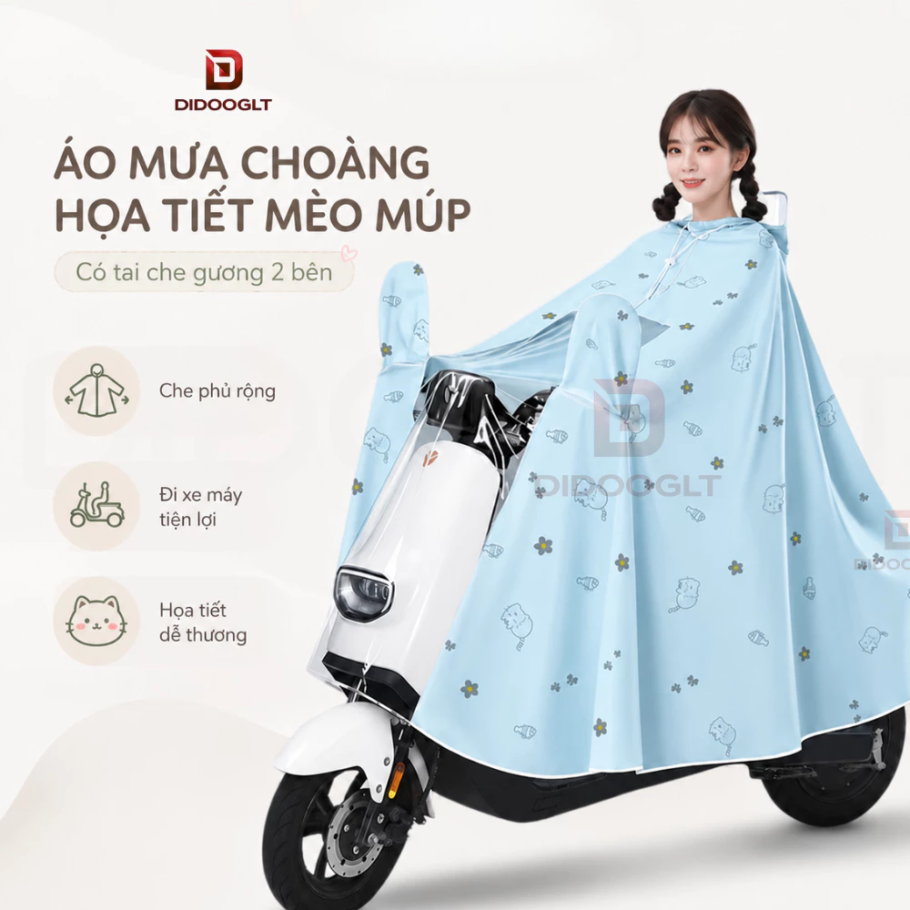 Áo Mưa Trong Suốt Họa Tiết Mèo Múp - Áo Mưa Cánh Dơi Chất Liệu PVC Cao Cấp ( DIDOOGLT )