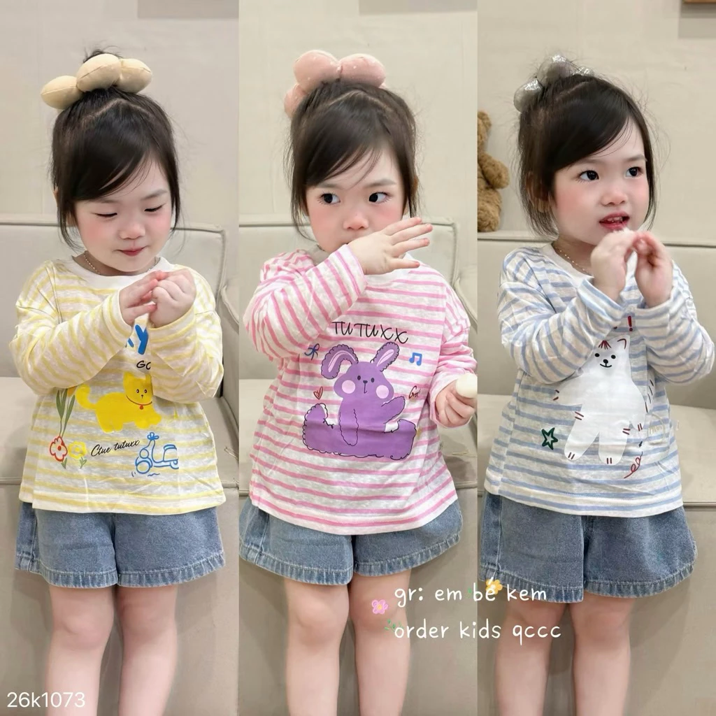 [CAMCAM] Sét 3 áo kẻ dài tay chất cotton giấy mềm mại mặc thu cho bé