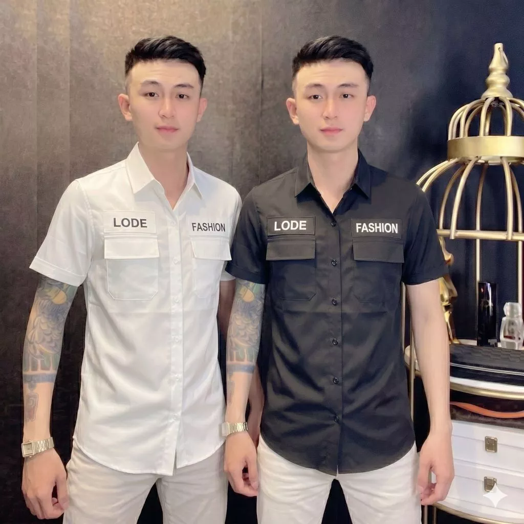 Áo sơ mi nam tay ngắn  vải lụa  co giãn cao cấp dập nổi chữ trẻ trung sang trọng mẫu-MLB SHOP