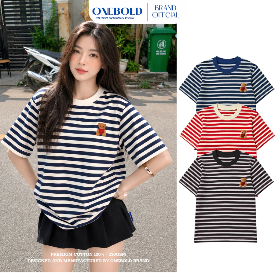 Áo Thun Sọc BABY TEE "BEAR" Brand ONEBOLD Cotton 230gsm, Form Ôm Body Nữ Phong Cách Hàn Quốc