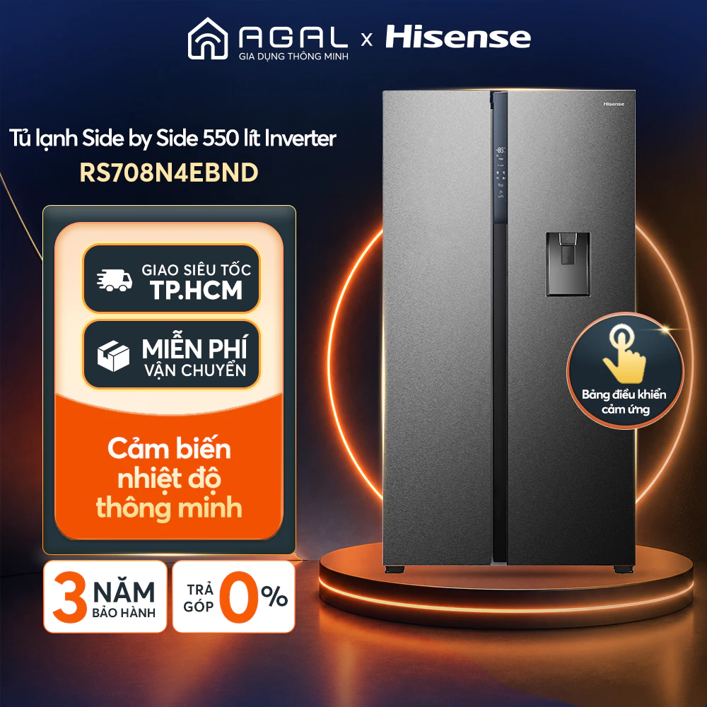 Tủ Lạnh Hisense Inverter 550L RS708N4EBND - Trả góp 0%, Miễn phí giao hàng