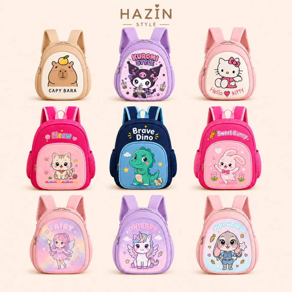 Balo Mầm Non Cho Bé Trai Bé Gái 1-5 HAZIN STYLE, Chống Thấm Nước Siêu Nhẹ Đi Học Mẫu Giáo, Hoạt Hình Dễ Thương