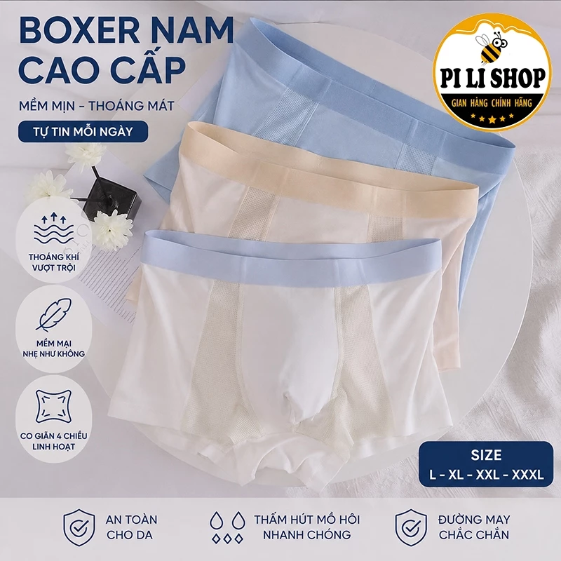 Quần Sịp Nam Dạng Đùi Thể Thao Lưới Thoáng Khí, Quần Lót Boxer Nam Lụa Băng Êm Mềm Mát Không Bí Nóng