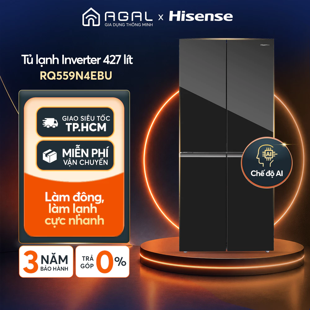 Tủ lạnh 4 cửa Hisense Inverter 427 lít RQ559N4EBU - Trả góp 0%, Miễn phí vận chuyển