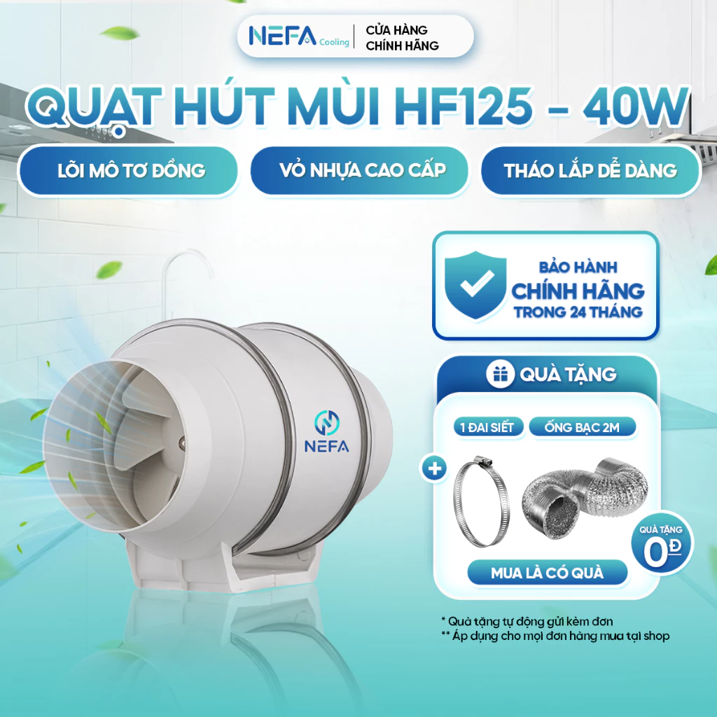 [Chính hãng] Quạt hút mùi thông gió NEFA HF100-HF300 hút mùi hút khói nhà bếp, giảm ẩm, thông gió nối ống mạnh