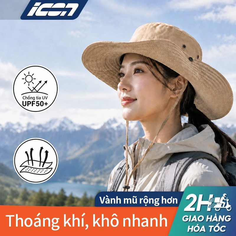 Mũ bucket denim ICON chống nắng – Unisex, thoáng khí, chống UV, có dây quai, tiện đạp xe, du lịch & ngoài trời