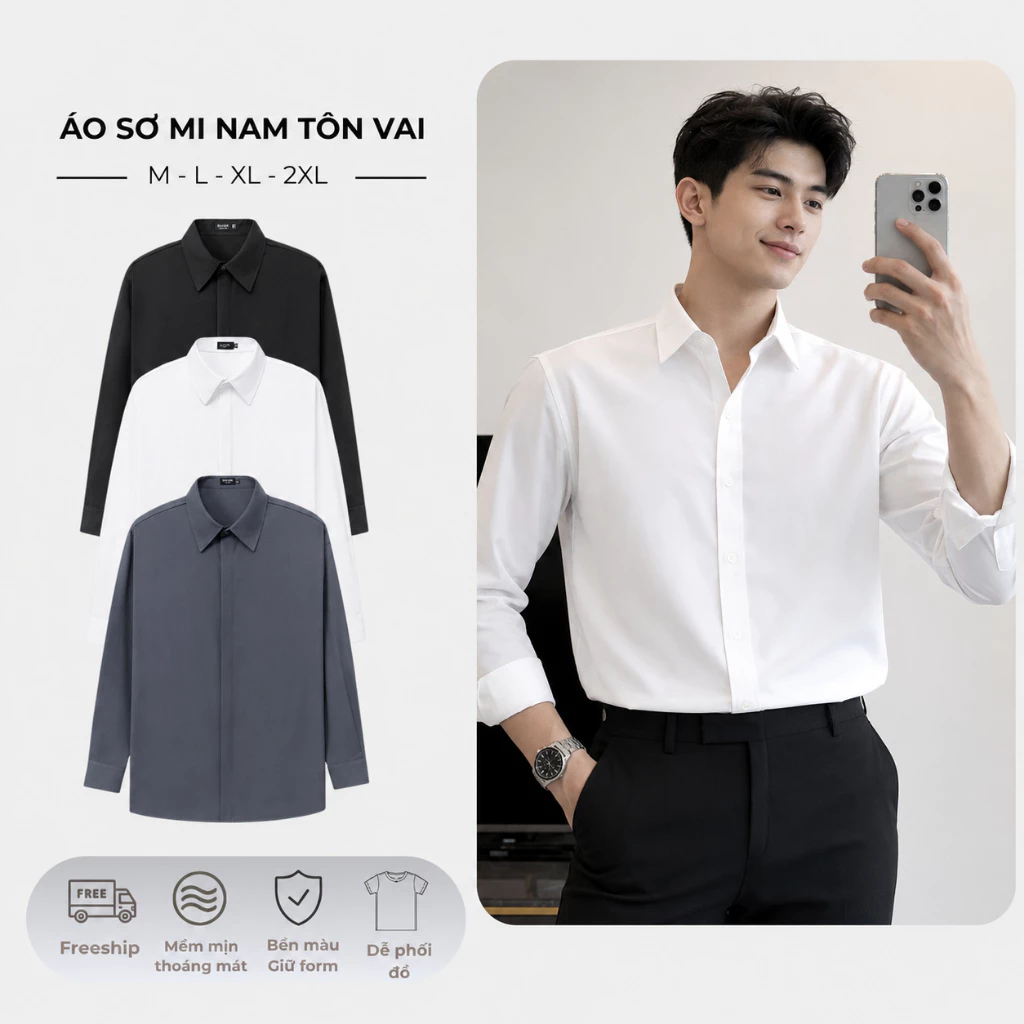 Áo sơ mi nam tôn vai áo dài tay nam nữ, áo sơ mi Quảng Châu cao cấp SM109
