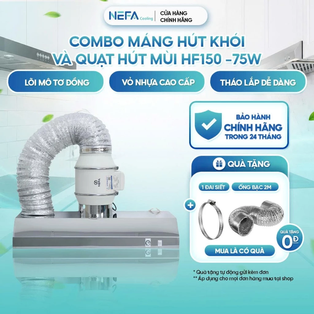 [Chính hãng] Combo máng hút khói inox Plus điều tốc NEFA và quạt hút mùi kèm khay hứng dầu, hút khói bếp mạnh, thông gió