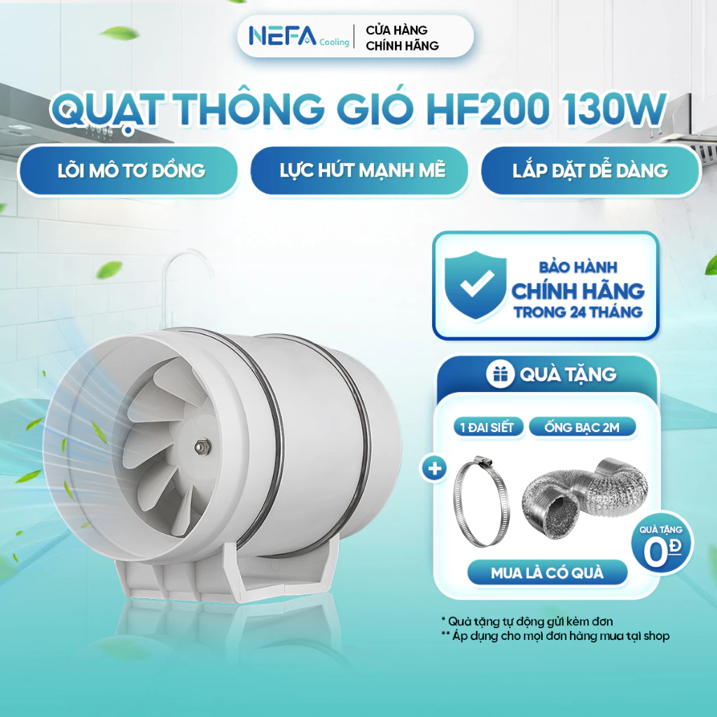[Chính hãng] Quạt thông gió hút mùi NEFA HF200 130W công suất lớn hút khói nhà bếp, thông gió mạnh, tiết kiệm điện