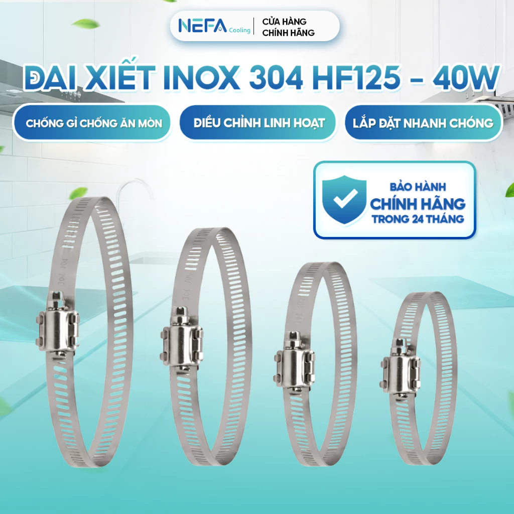 [Chính hãng] đai xiết inox NEFA, vòng xiết ống quạt thông gió HF100–HF300, siết chắc, không rỉ