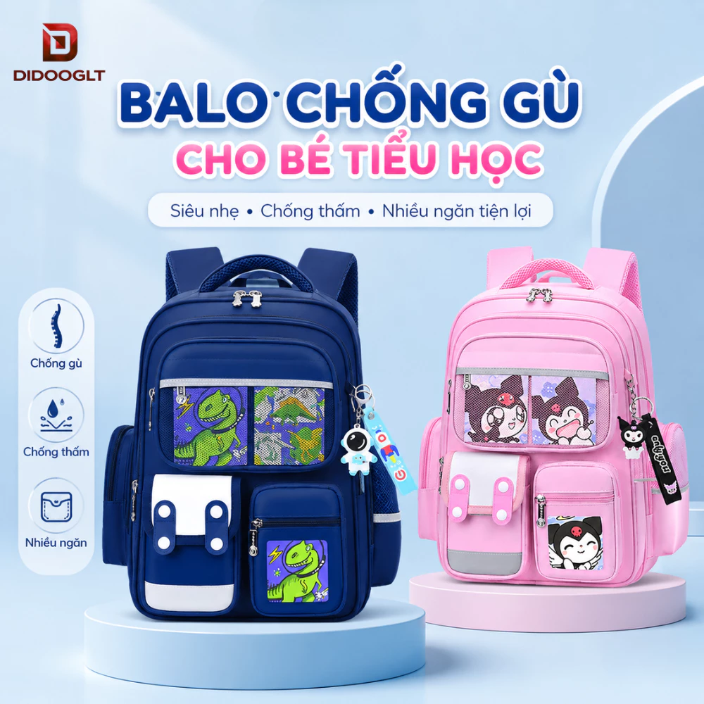 Balo Chống Gù Cho Bé Tiểu Học Chống Thấm Siêu Nhẹ - Balo Cho Bé Nhiều Ngăn Tiện Lợi Didooglt