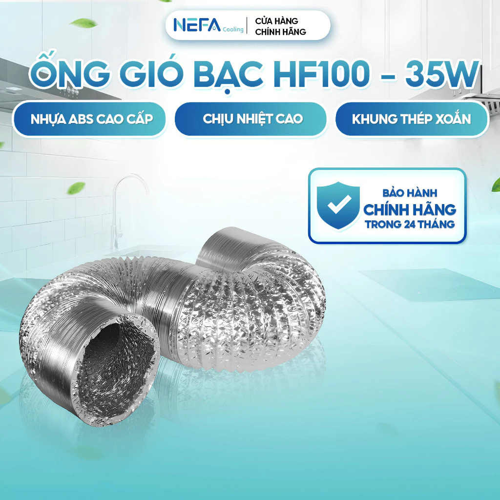 [Chính hãng]Ống gió bạc HF100 NEFA | Ống mềm dẫn khí, hút khói – hút mùi – thông gió hiệu quả, lắp đặt linh hoạt cho bếp