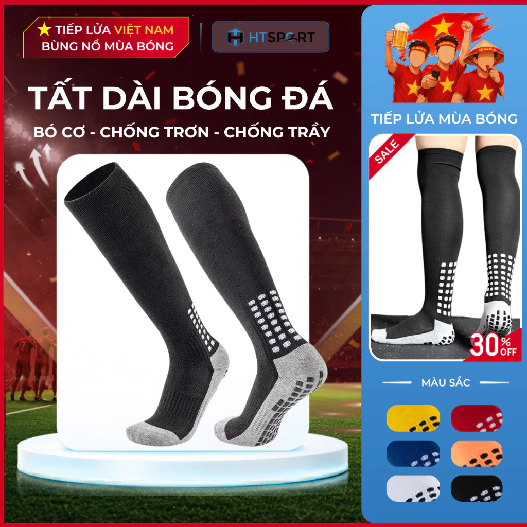 Tất Dài Chống Trơn Đá Bóng, Tất Cổ Cao Đệm Silicon Chống Trượt Đá Banh Sân Cỏ Nam Nữ Nhiều Màu