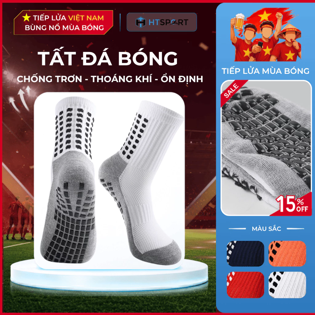 Tất Đá Bóng Chống Trơn Thể Thao, Vớ Chống Trượt Đá Banh Chạy Bộ Nam Nữ Lửng Cổ Cao HUTI