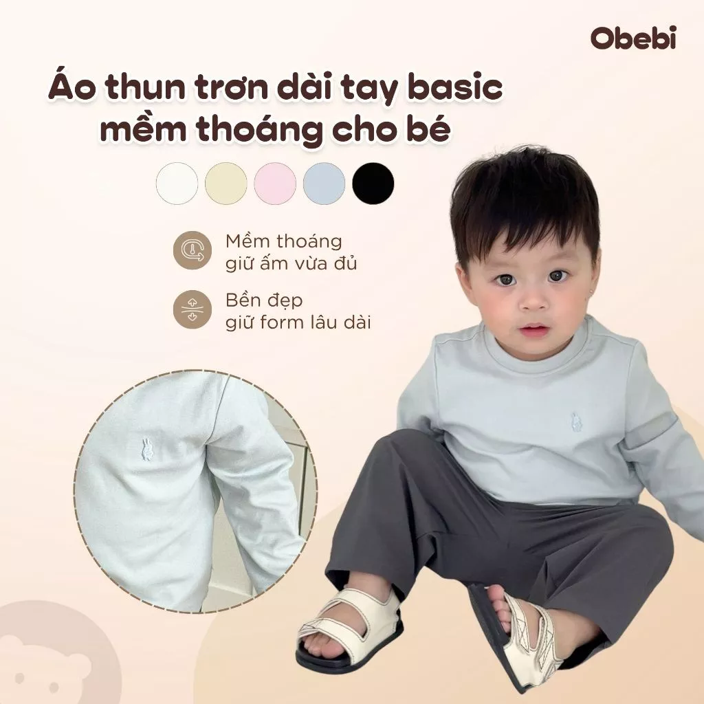 Áo Thun Dài Tay Thu Đông Vải Co Giãn Mềm Mại Obebi Cho Bé Trai Bé Gái A582