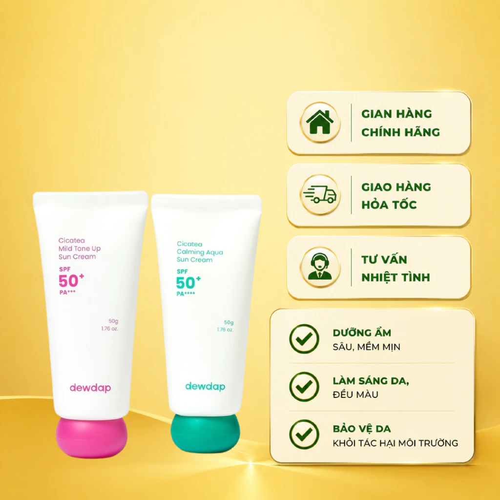 Kem Chống Nắng Nâng Tone Hồng Tự Nhiên Cho Da Dầu Nhạy Cảm Dewdap Cicatea Mild Tone up Sun Cream 50g  4.9  240 Đánh Giá