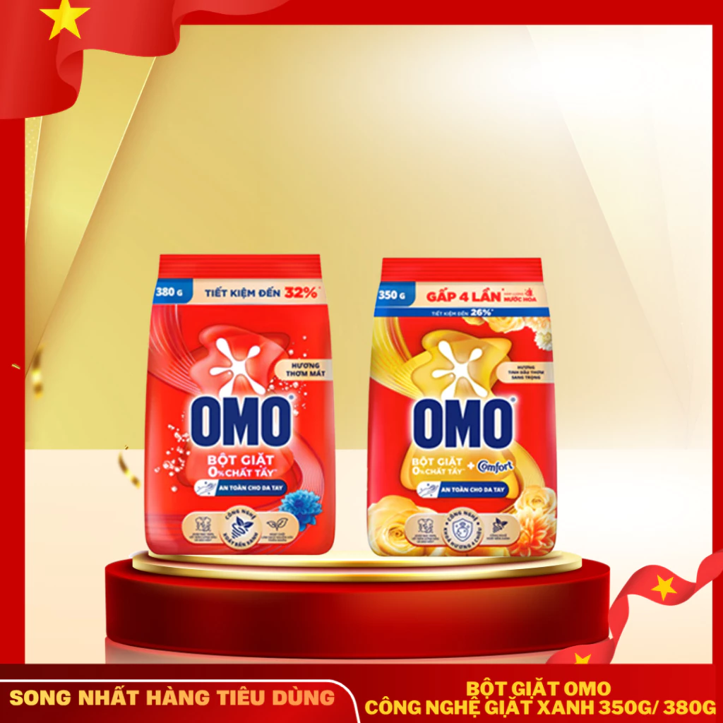Bột giặt OMO công nghệ giặt xanh giúp xoáy bay vết bẩn loại bỏ mùi hôi túi 350g/380g