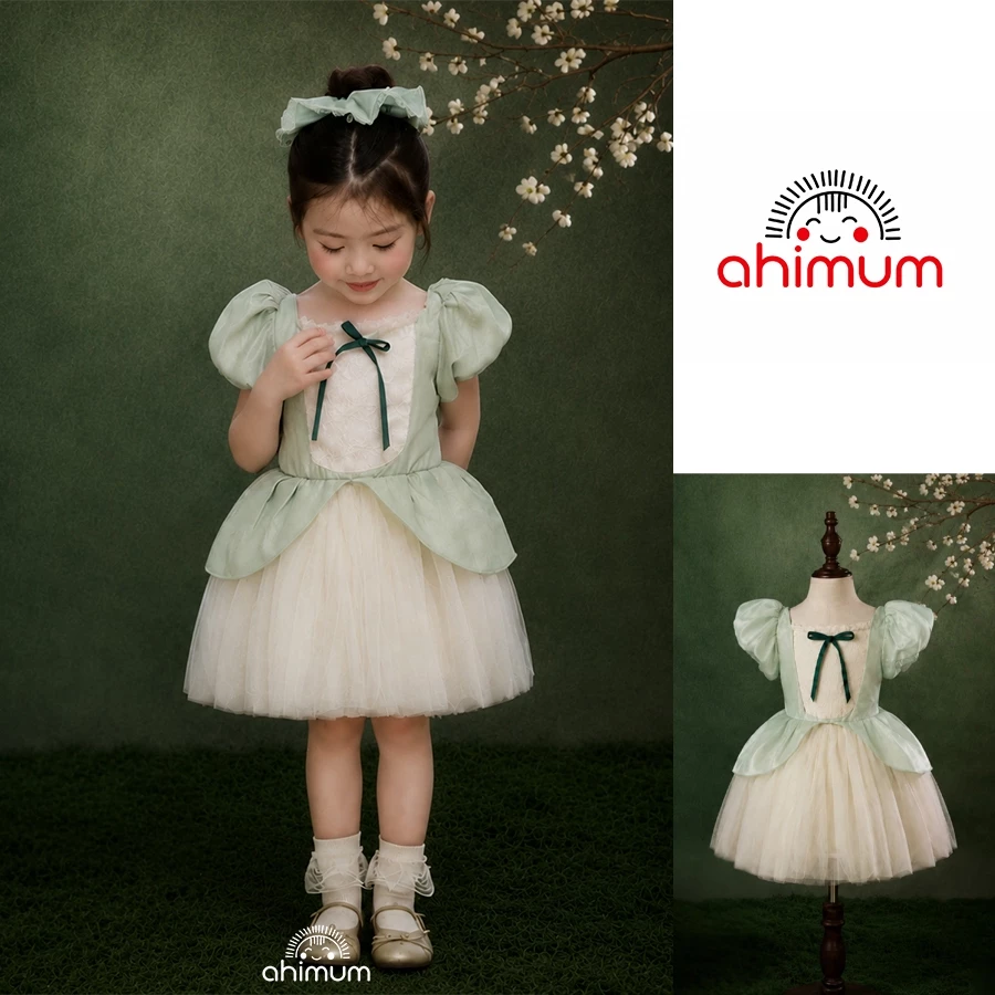 Váy công chúa bé gái Tiana Princess AHIMUM  váy bé gái dáng xòe bông  , chất vải tafeta ánh kim sang trọng Size 8-38kg