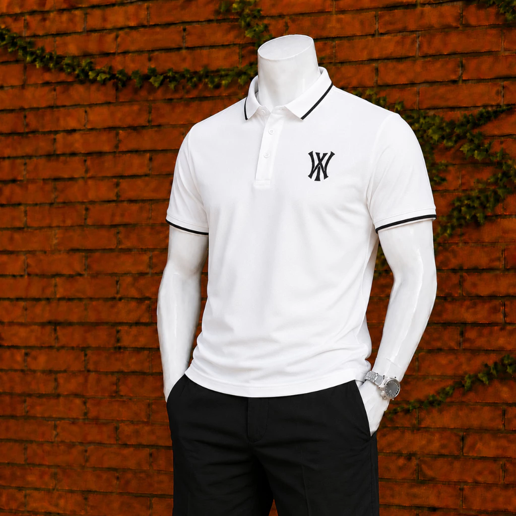 Áo polo nam thêu hoạ tiết vải cotton mặc bốn mùa