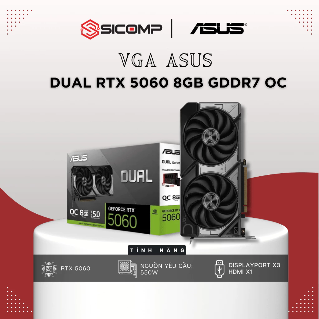 [FULL VAT]VGA ASUS Dual RTX 5060 8GB GDDR7 OC, CHÍNH HÃNG, BH 3Y
